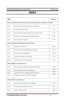 TOURISM RESOURCES of INDIA MTTM 201 Uttarakhand Open