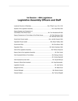 Legislative Assembly Officers and Staff