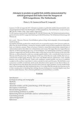 Attempts to Predate on Gadid Fish Otoliths Demonstrated by Naticid Gastropod Drill Holes from the Neogene of Mill-Langenboom, the Netherlands