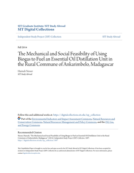 The Mechanical and Social Feasibility of Using Biogas to Fuel an Essential Oil Distillation Unit in the Rural Commune of Ankarimbelo, Madagascar