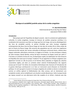 Musique Et Sociabilité Juvénile Autour De La Rumba Congolaise