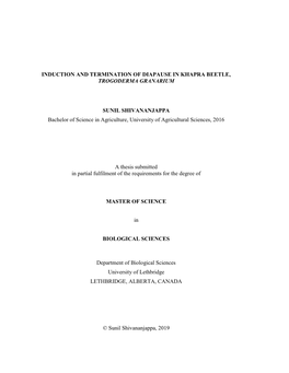 Induction and Termination of Diapause in Khapra Beetle, Trogoderma Granarium