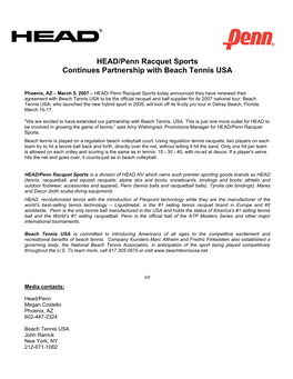 HEAD/Penn Racquet Sports Continues Partnership with Beach Tennis USA