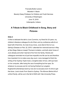 A Tribute to Black Childhood in Song, Story and Pictures