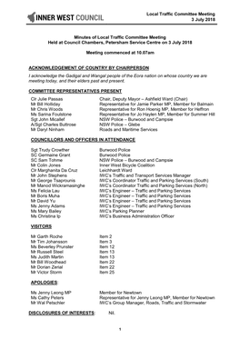 Minutes of Local Traffic Committee Meeting Held at Council Chambers, Petersham Service Centre on 3 July 2018