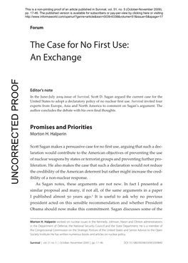 The Case for No First Use: an Exchange