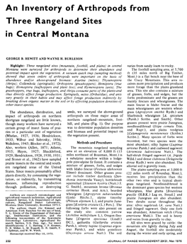 An Inventory of Arthropods from Three Rangeland Sites in Central Montana