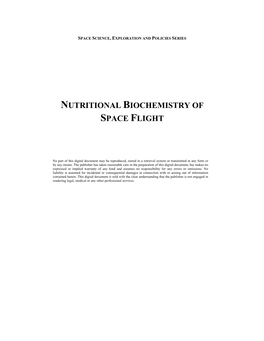 Nutritional Biochemistry of Space Flight