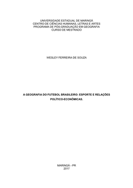 Universidade Estadual De Maringá Centro De Ciências Humanas, Letras E Artes Programa De Pós-Graduação Em Geografia Curso De Mestrado