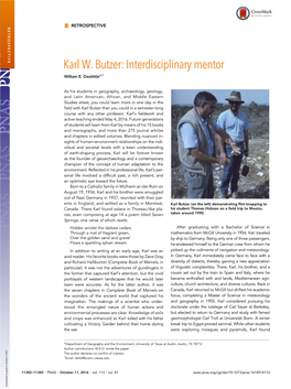 Karl W. Butzer: Interdisciplinary Mentor