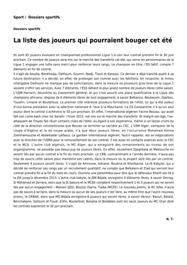 La Liste Des Joueurs Qui Pourraient Bouger Cet Été