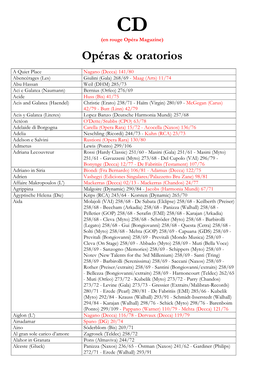 Opéras & Oratorios