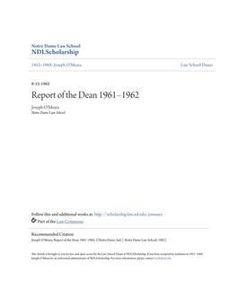 Report of the Dean 1961Â•ﬁ1962