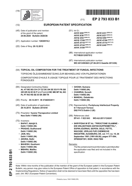 European Patent Office of Opposition to That Patent, in Accordance with the Implementing Regulations