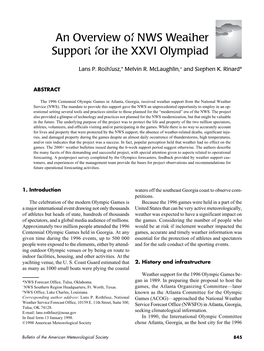An Overview of NWS Weather Support for the XXVI Olympiad