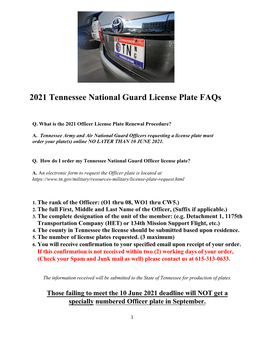 2021 Tennessee National Guard License Plate Faqs