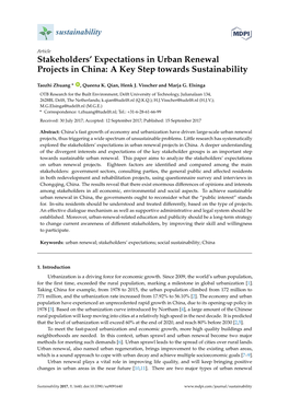 Stakeholders' Expectations in Urban Renewal Projects in China