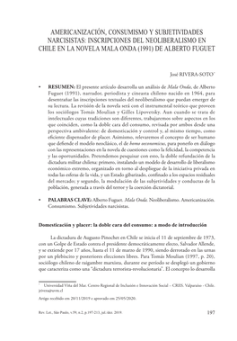 Inscripciones Del Neoliberalismo En Chile En La Novela Mala Onda (1991) De Alberto Fuguet