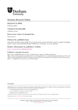 An Analysis of English Media Coverage of the 2015 FIFA Women's World Cup.', Sociology., 53 (3)