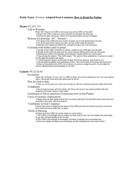 Psalm Types- (Forms)- Adapted from Longman, How to Read the Psalms