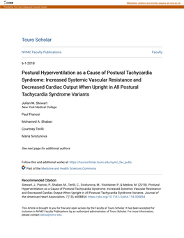 Postural Hyperventilation As a Cause of Postural Tachycardia Syndrome