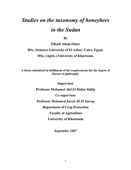 Studies on the Taxonomy of Honeybees in the Sudan