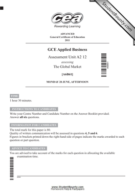 GCE Applied Business Assessment Unit A2 12 Assessing A6B61