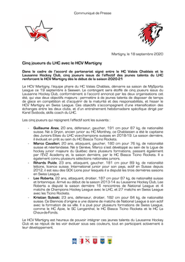 Cinq Joueurs Du LHC Avec Le HCV Martigny