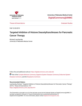 Targeted Inhibition of Histone Deacetyltransferases for Pancreatic Cancer Therapy