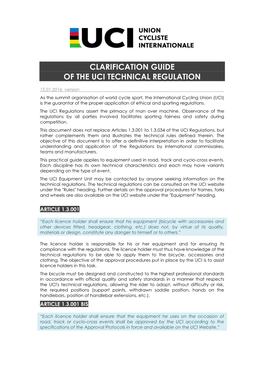 Clarification Guide of the Uci Technical Regulation