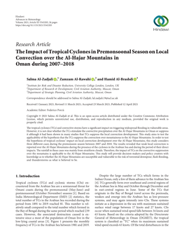 The Impact of Tropical Cyclones in Premonsoonal Season on Local Convection Over the Al-Hajar Mountains in Oman During 2007–2018