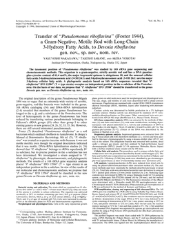 “Pseudomonas Riboflavina” (Foster 1944), a Gram-Negative, Motile Rod with Long-Chain 3-Hydroxy Fatty Acids, to Devosia Riboflavina Gen