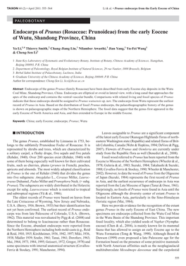 Endocarps of Prunus (Rosaceae: Prunoideae) from the Early Eocene of Wutu, Shandong Province, China