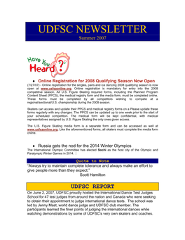 UDFSC NEWSLETTER Summer 2007