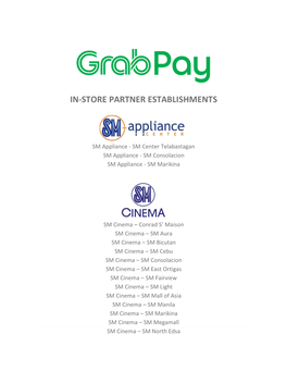 In-Store Partner Establishments