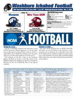 Washburn Ichabod Football 2007 Game Notes at West Texas A&M • 1 P.M