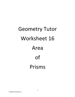 Geometry Tutor Worksheet 16 Area of Prisms