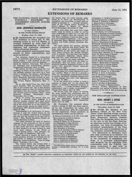 EXTENSIONS of REMARKS June 15, 1984 EXTENSIONS of REMARKS the NATIONAL PEACE ACADEMY the Future That We Could Provide Today Christopher J