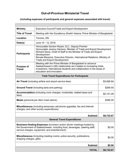 Out-Of-Province Ministerial Travel