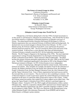 The Future of Armed Groups in Africa Conference Hosted by State Department’S Bureau of Intelligence and Research and U.S