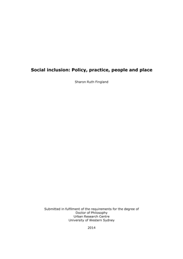 Social Inclusion: Policy, Practice, People and Place
