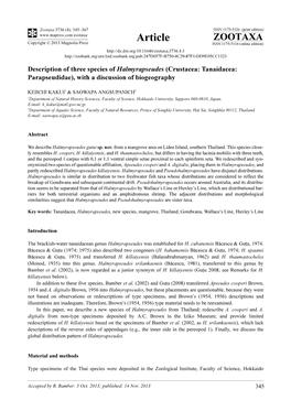 (Crustacea: Tanaidacea: Parapseudidae), with a Discussion of Biogeography