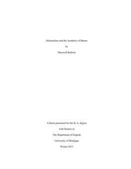 Minimalism and the Aesthetic of Shame by Maxwell Radwin a Thesis