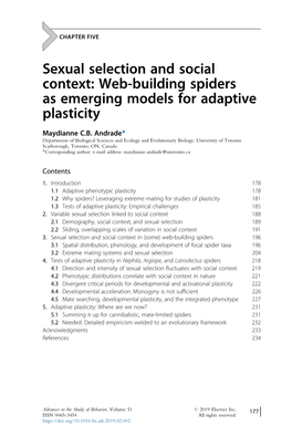 Sexual Selection and Social Context: Web-Building Spiders As Emerging Models for Adaptive Plasticity