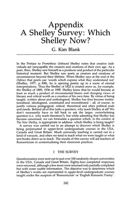 Appendix a Shelley Survey: Which Shelley Now? G