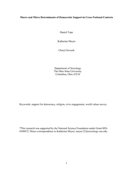 1 Macro and Micro Determinants of Democratic Support in Cross-National Contexts