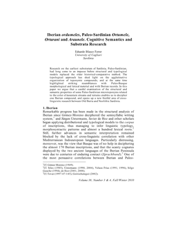 Iberian Ordumeles, Paleo-Sardinian Ortumele, Ortarani and Araunele. Cognitive Semantics and Substrata Research