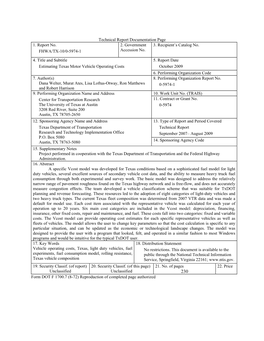 Estimating Texas Motor Vehicle Operating Costs (FHWA/TX-10/0