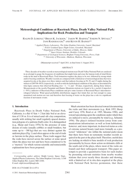 Meteorological Conditions at Racetrack Playa, Death Valley National Park: Implications for Rock Production and Transport