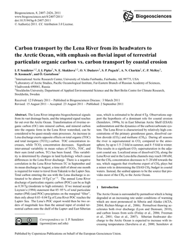 Carbon Transport by the Lena River from Its Headwaters to the Arctic Ocean, with Emphasis on ﬂuvial Input of Terrestrial Particulate Organic Carbon Vs